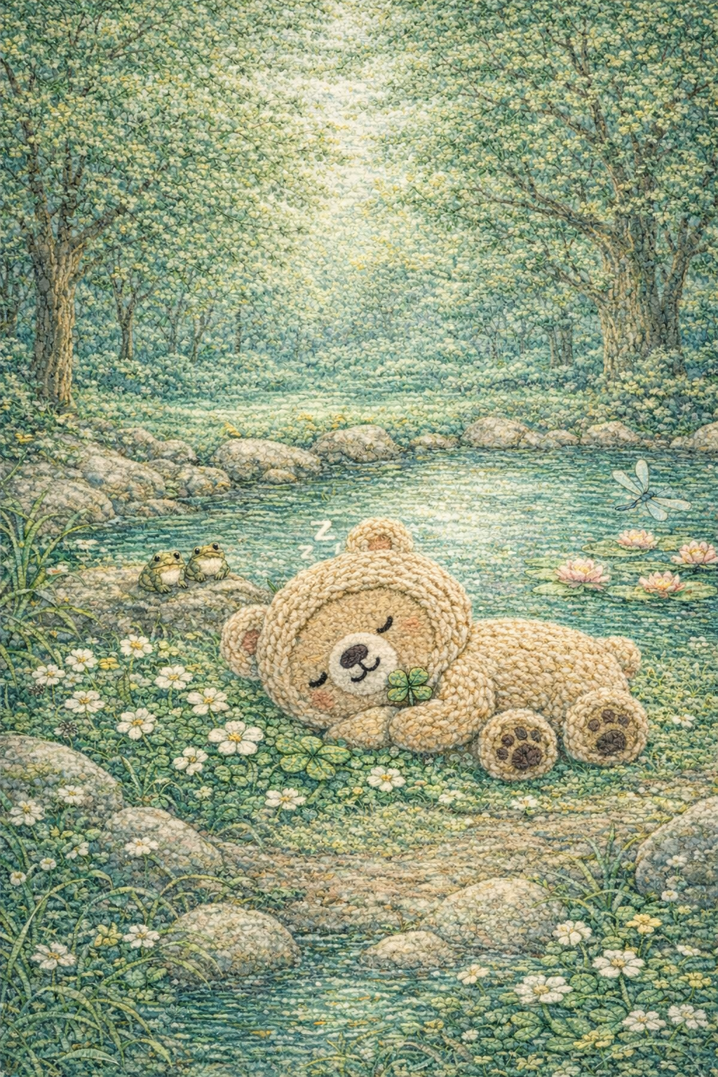 ミルキーベアとクローバー 池のそば