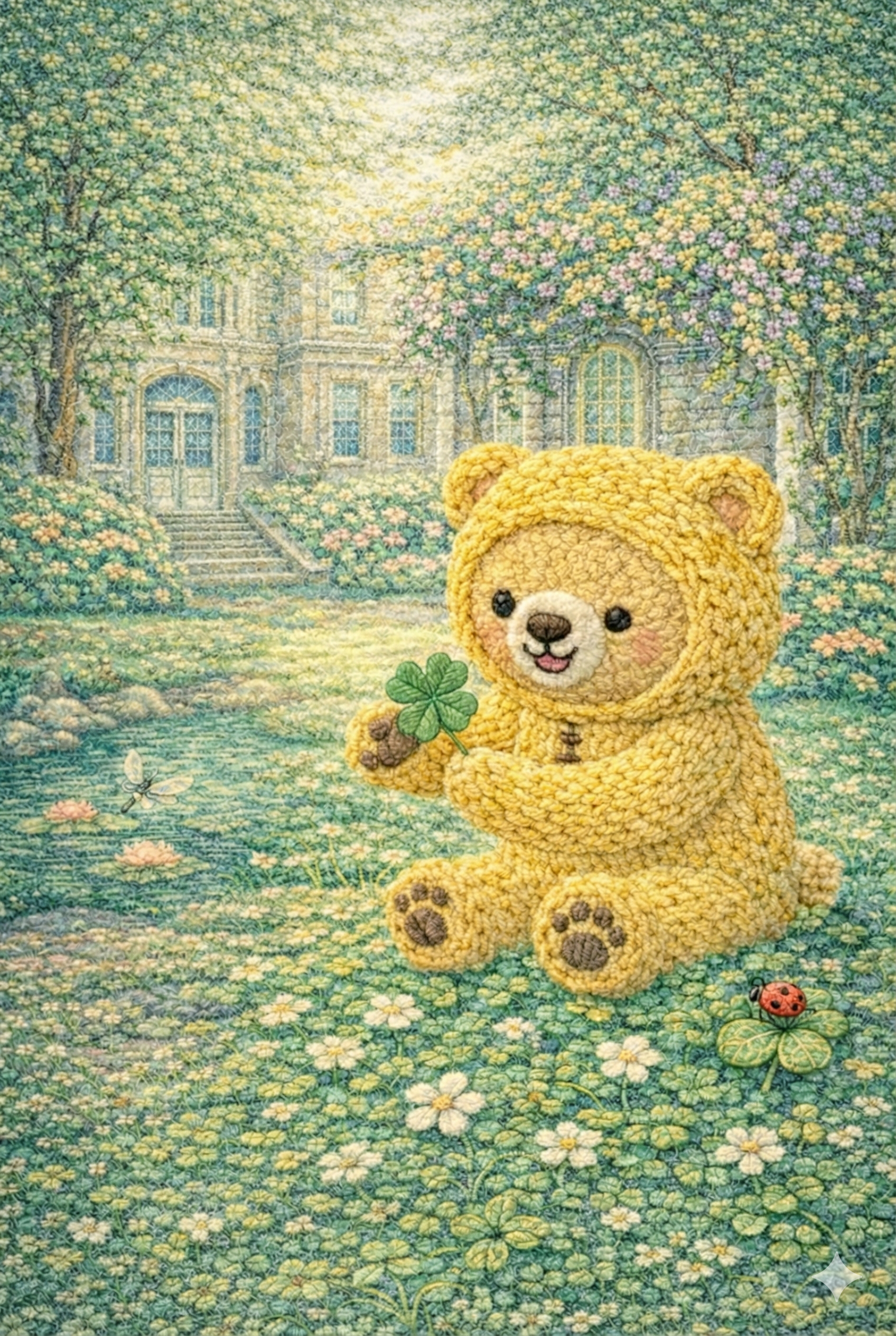 ハッピーベアとクローバー 洋館の庭